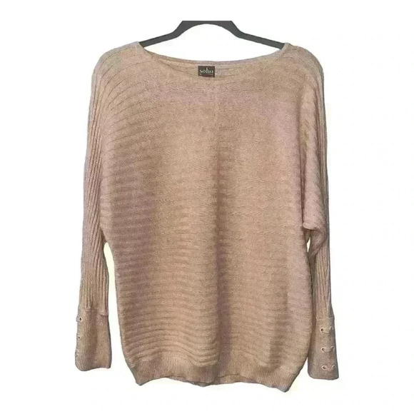 New York and Company Soho Pink Shimmer Boat Neck Sweater, Large - Picture 1 of 5